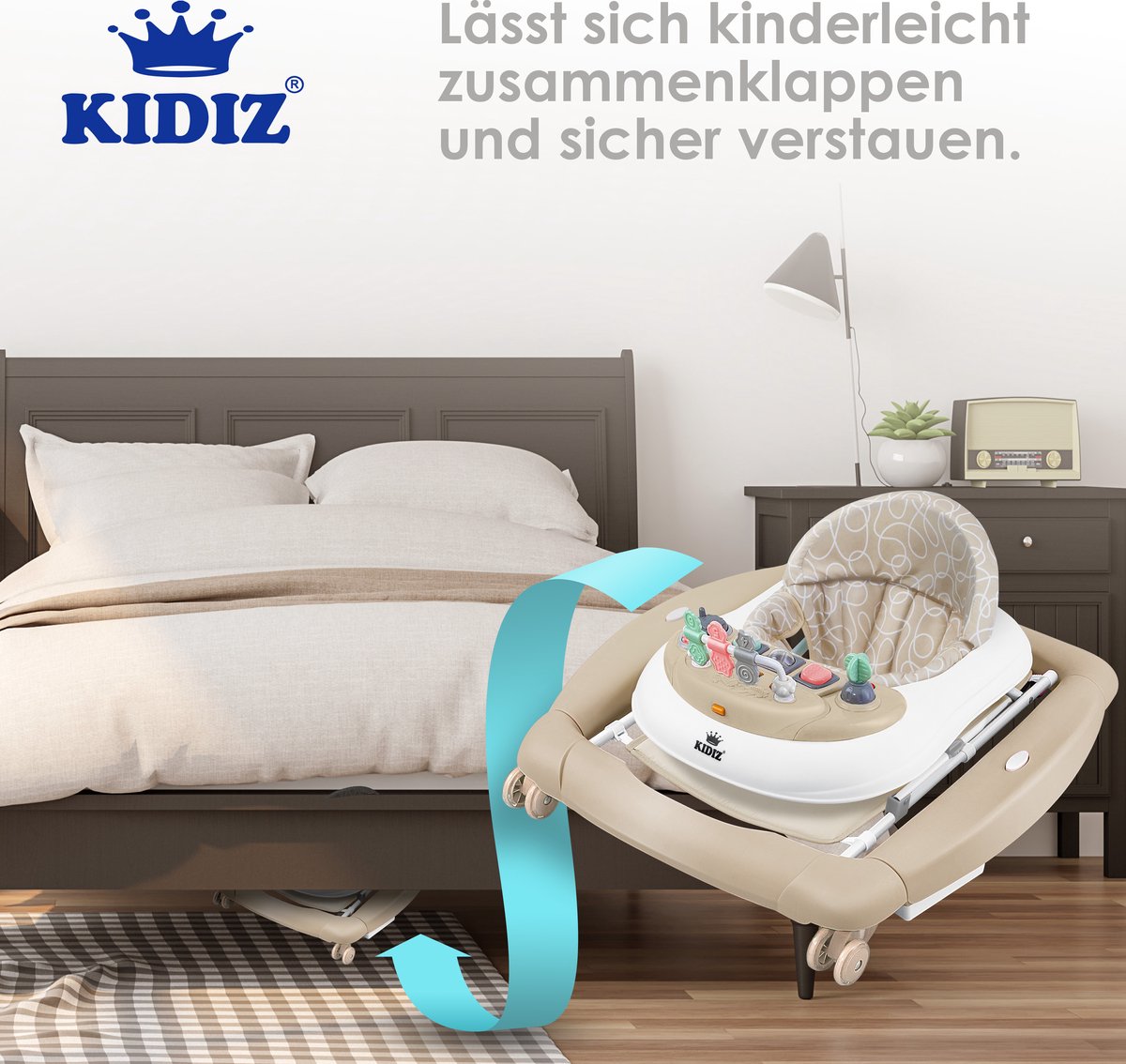 KIDIZ® 4in1 Baby walker - Loopstoel - Loopwagen - Opvouwbaar - Khaki •