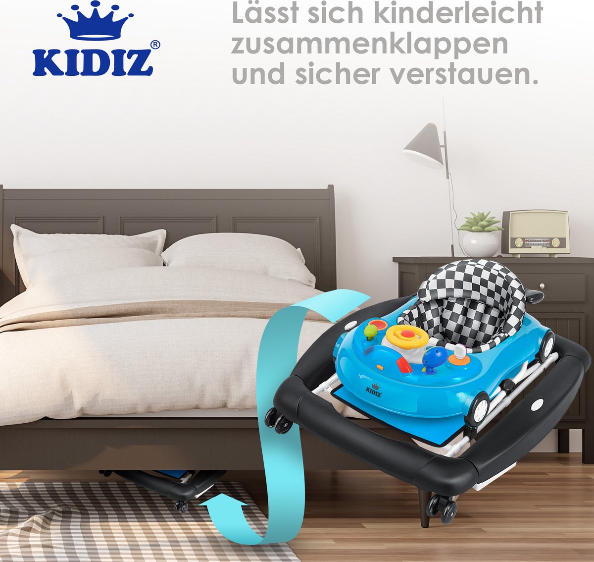 KIDIZ® 4in1 Baby walker - Loopstoel - Loopwagen - Opvouwbaar - Blauw