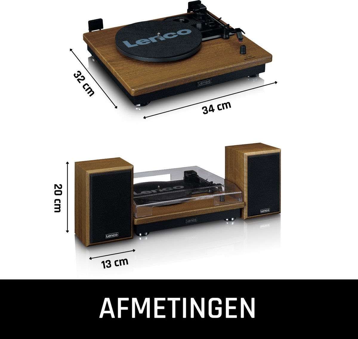 Lenco Platenspeler met Bluetooth - Twee externe Speakers - Auto-stop - LS-100WD -Hout •
