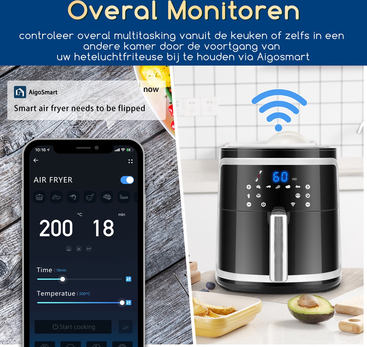 Aigostar Airfryer - Heteluchtfriteuse - 7L - 1900W - Zwart