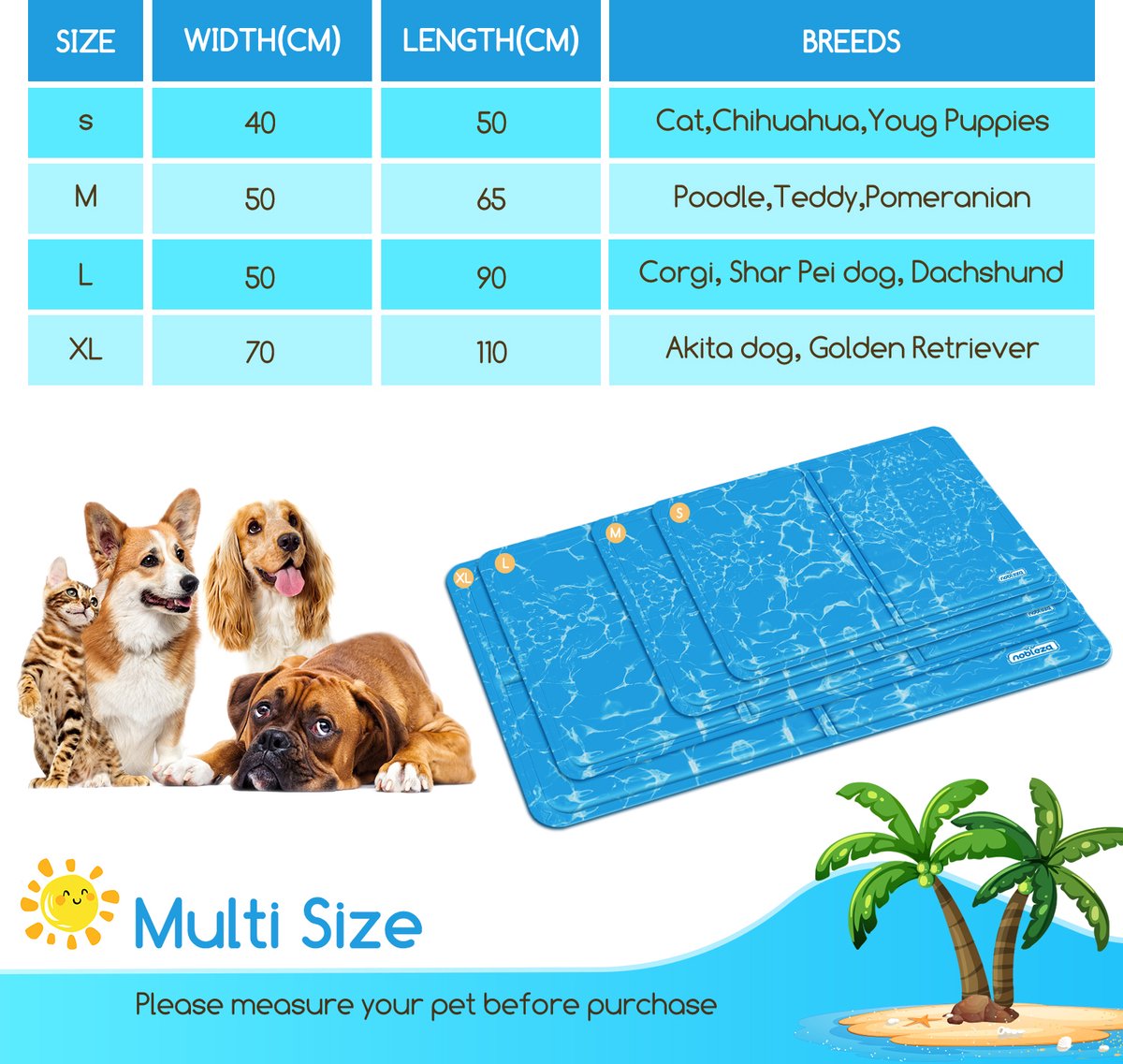 Nobleza Koelmat voor honden en katten - 70x110cm - Blauw
