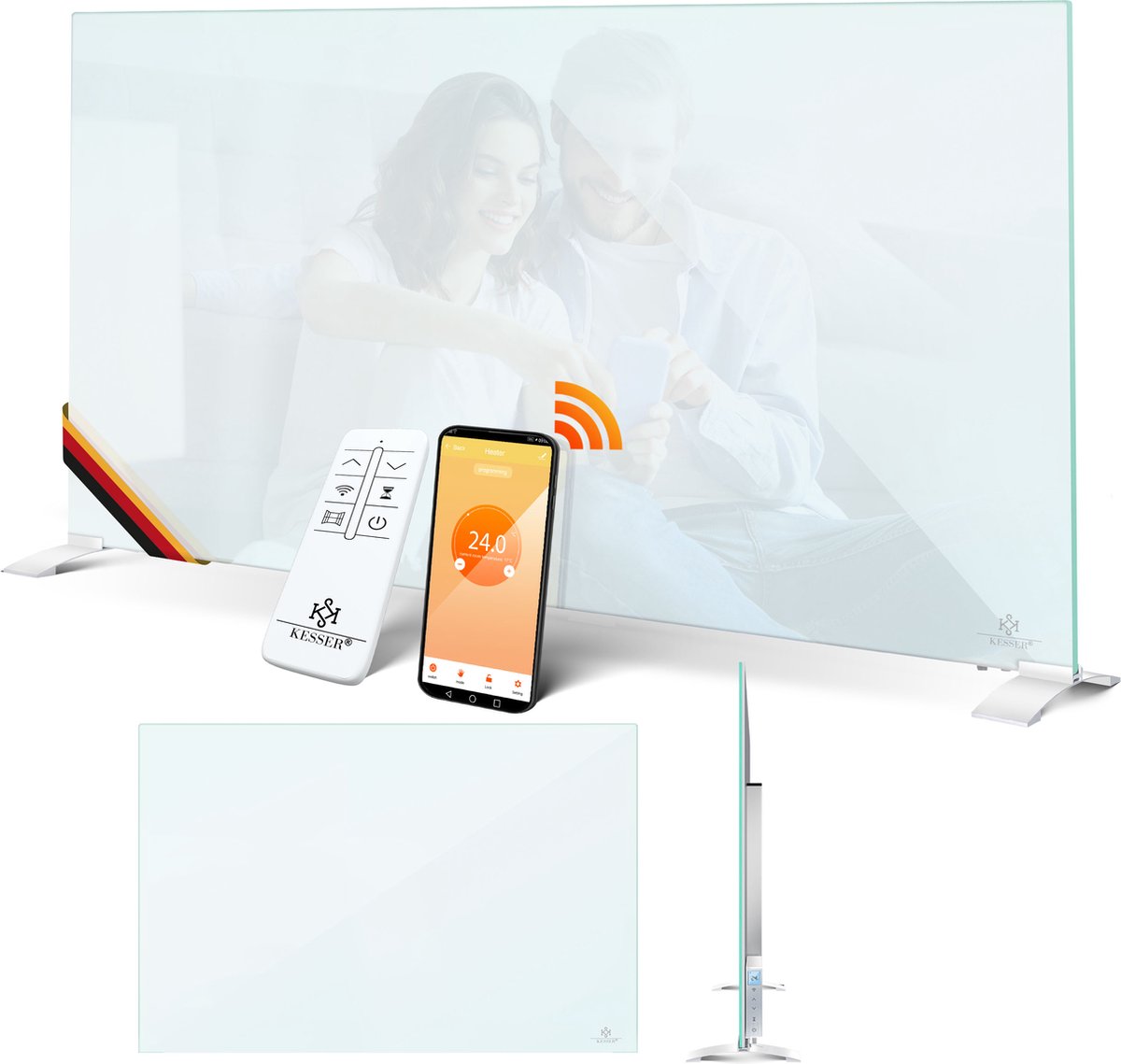 KESSER® Infrarood Kachel 500W Elektrische Verwarmingspaneel - Infraroodverwarming Energiebesparing 2-in-1 Staande & Muurmontage Verwarming met Thermostat + open raam detectie + Afstandsbediening & APP-bediening - Wit