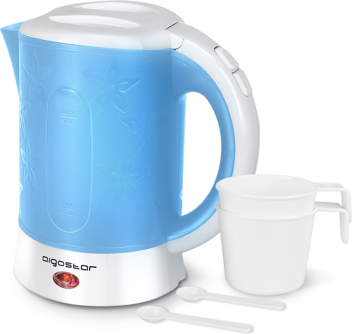 Aigostar Waterkoker - 0.6 Liter - Reiswaterkoker - 650W - Blauw/Wit