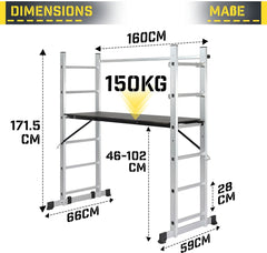 Jago - Steiger - Multifuncitionele ladder - Ladderrek - Werkblad - Werkplatform - 4 in 1 •