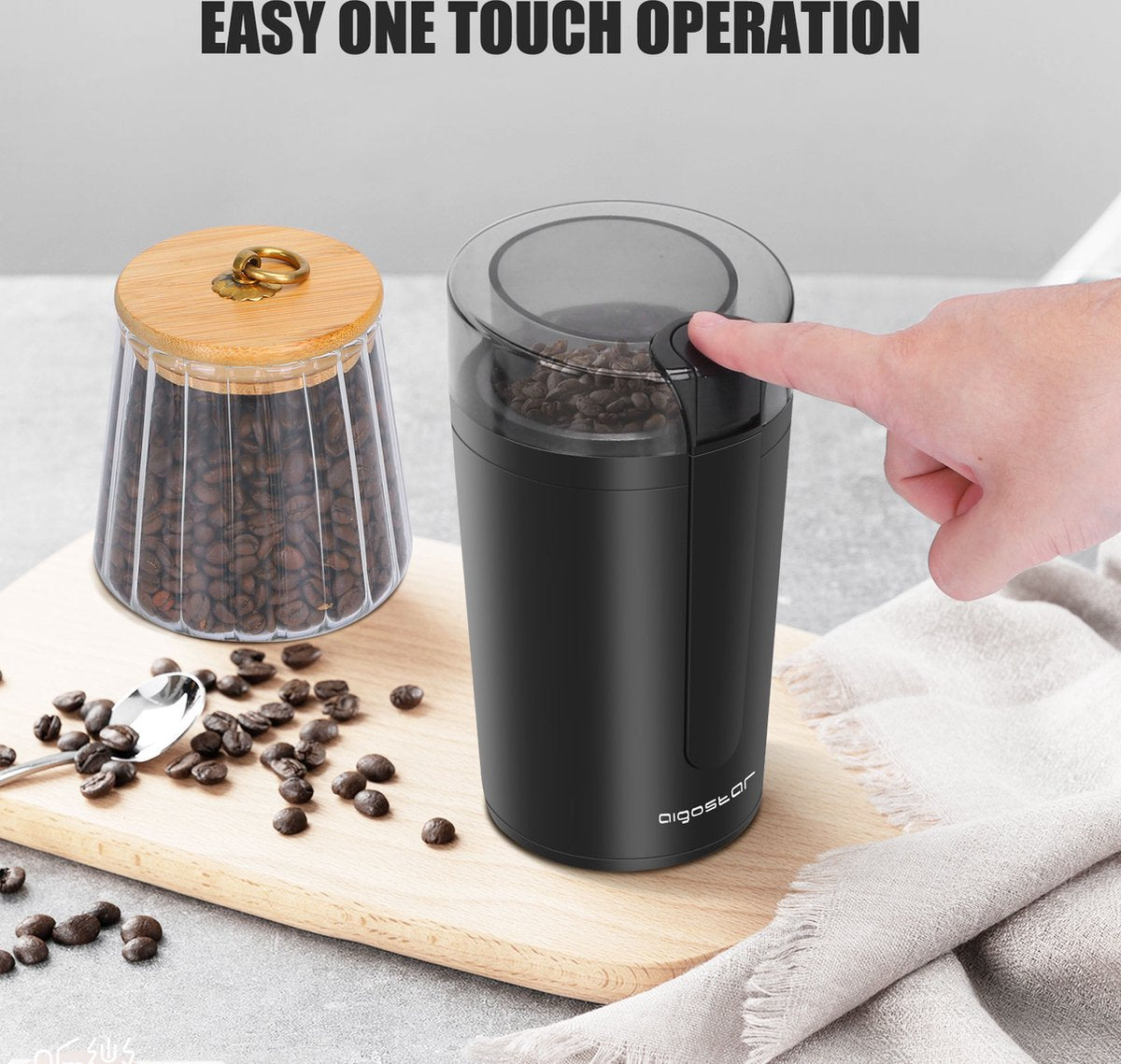 Aigostar Elektrische  Koffiemolen - koffiemaler - 200W - Zwart
