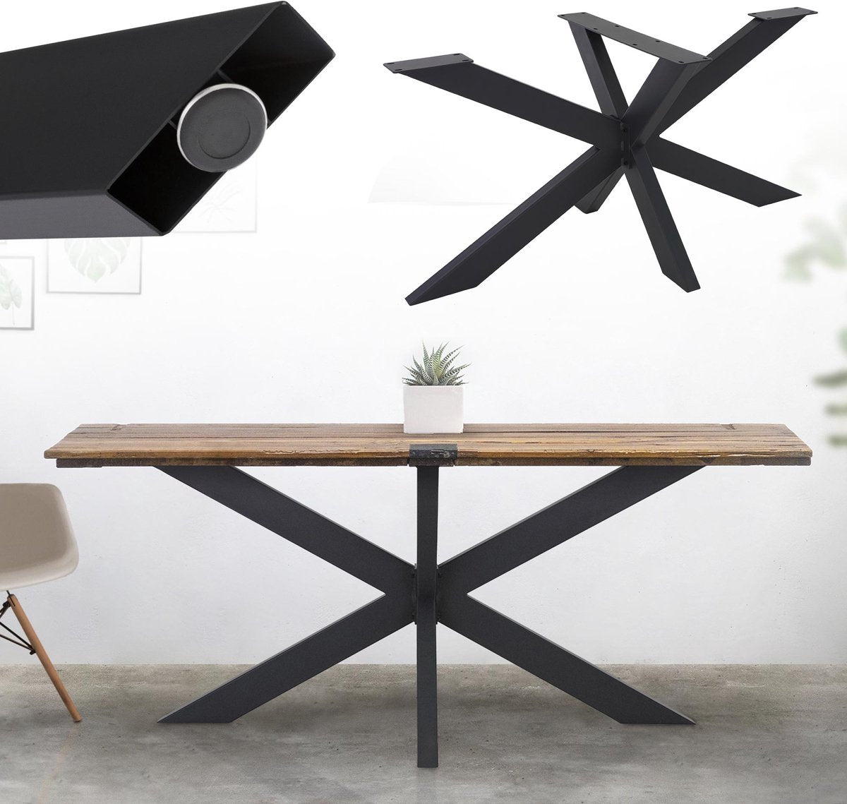 ML-Design Spider Tafelframe, 78 x 71 x 150 cm, zwart, kruisframe, X-Design tafelpoten, meubelpoten, zware stalen tafelpoten, doe-het-zelf eettafel, industrieel design, eenvoudige montage •