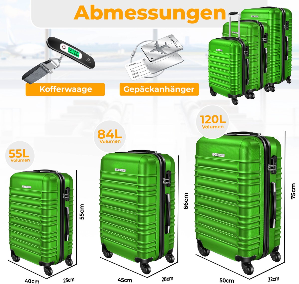 Kofferset - 3 delig - Trolley - Reiskofferset - Groen - KESSER® •
