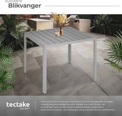 tectake® Tuintafel - Balkontafel - Terrastafel met Aluminium Frame - Tuinmeubelen Weerbestendig - 90x90x74,5 cm - Tafel voor Tuin, Lounge, Zithoek - Zilver