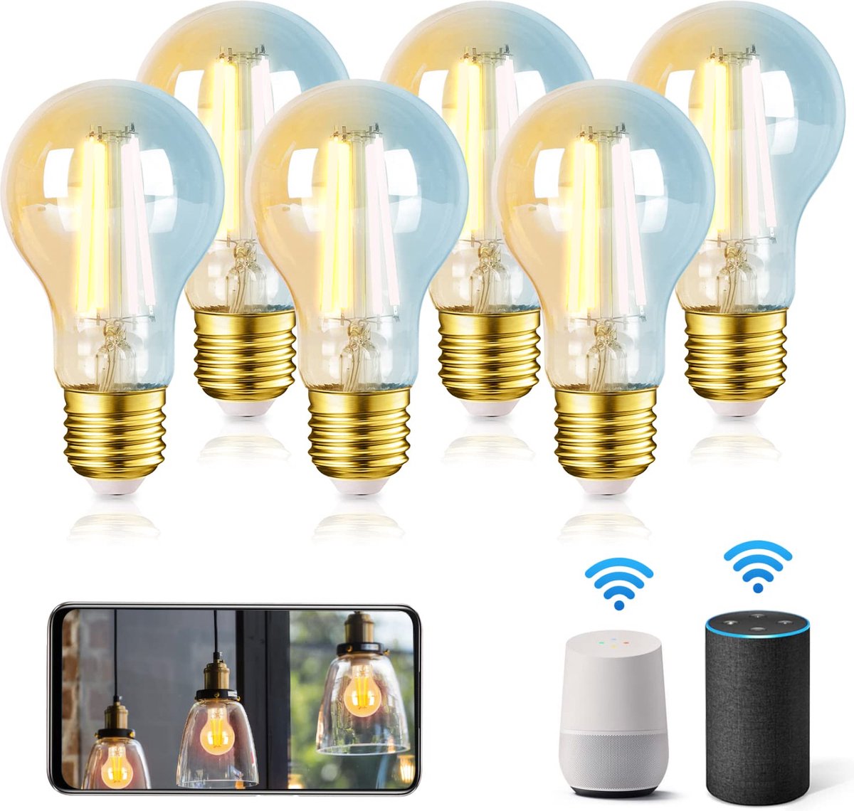 Aigostar LED Filament lamp - Dimbaar - 6W - E27 - 6 Stuks