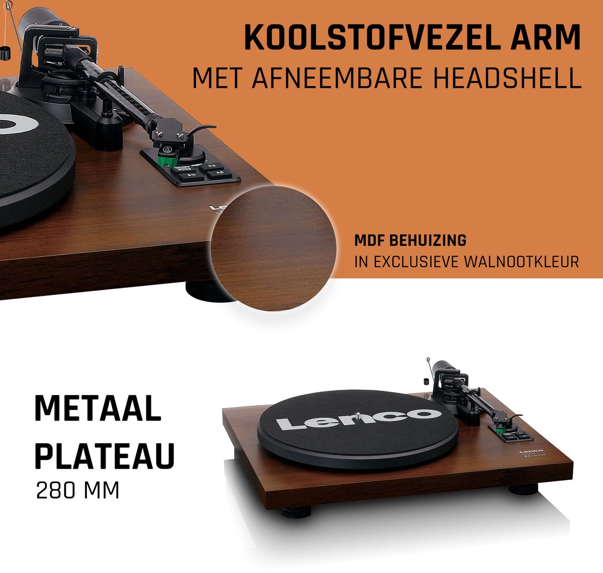 Lenco Platenspeler met Bluetooth - Twee externe Speakers - Ingebouwde Versterker - Lenco Expertise lijn - LS-600WA - Bruin •
