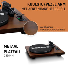 Lenco Platenspeler met Bluetooth - Twee externe Speakers - Ingebouwde Versterker - Lenco Expertise lijn - LS-600WA - Bruin •