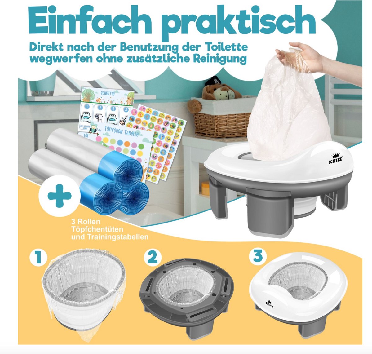 KIDIZ® Toiletbril voor kinderen - Kindertoiletbril - WC verkleiner - Antraciet
