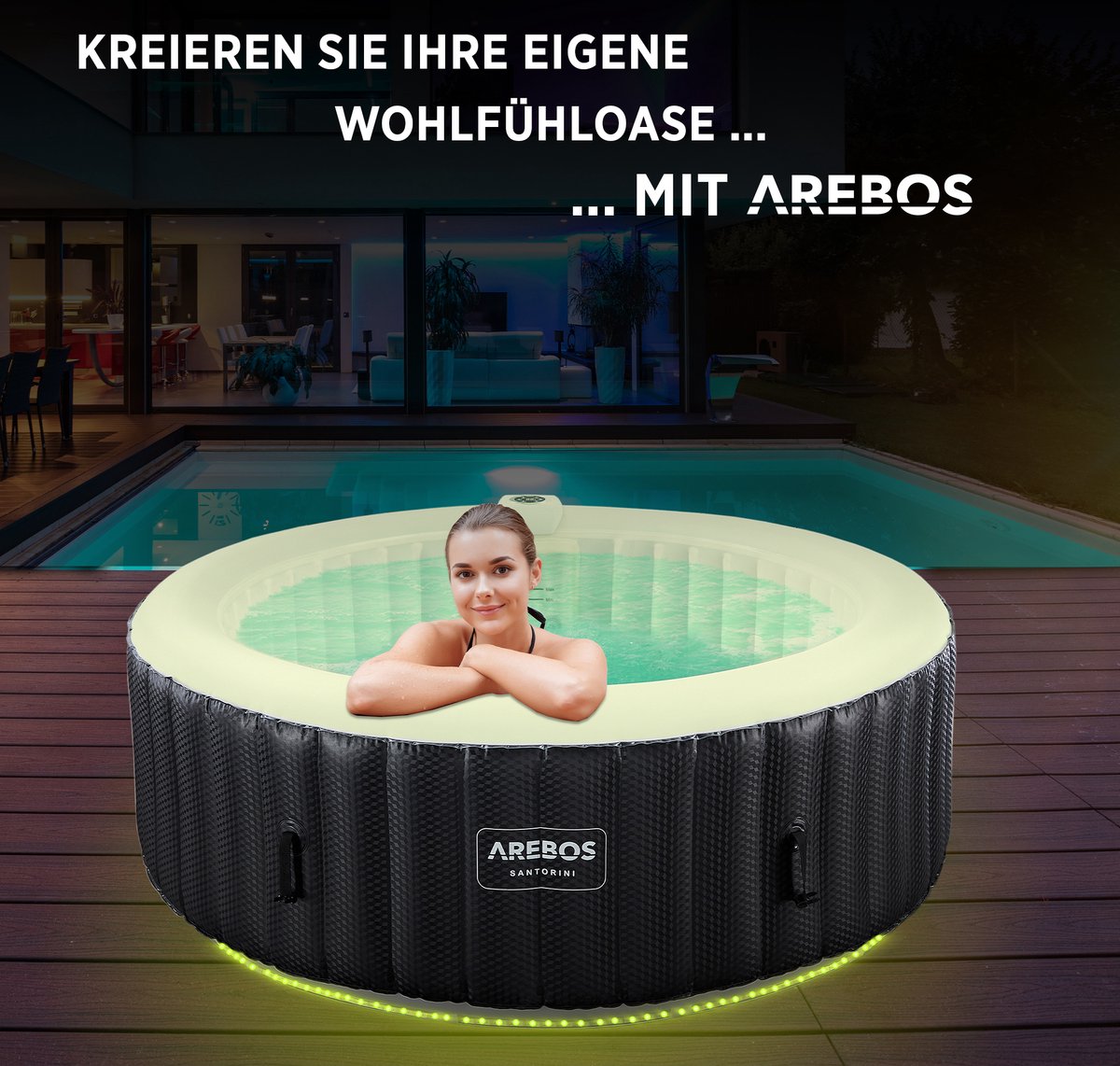 AREBOS Bubbelbad Voor 6 personen - Hottub Ø 208 cm - met Accessoires - met LED