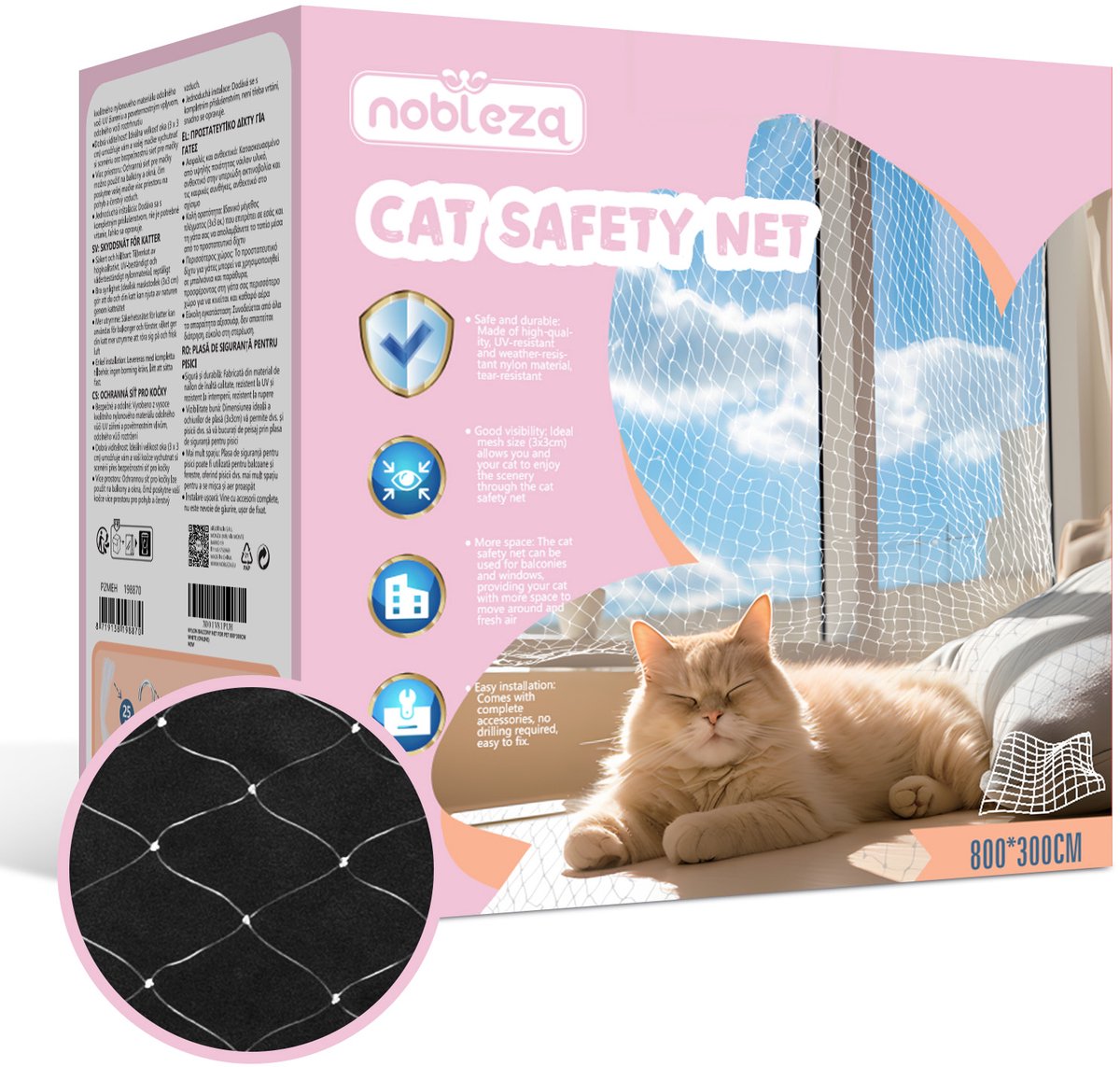 Nobleza Kattennet - Voor Balkon - Balkon net - 8x3 m - wit