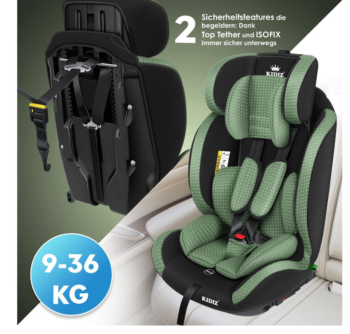 KIDIZ® Autostoeltje - 5-punts veiligheidsgordel - Groen