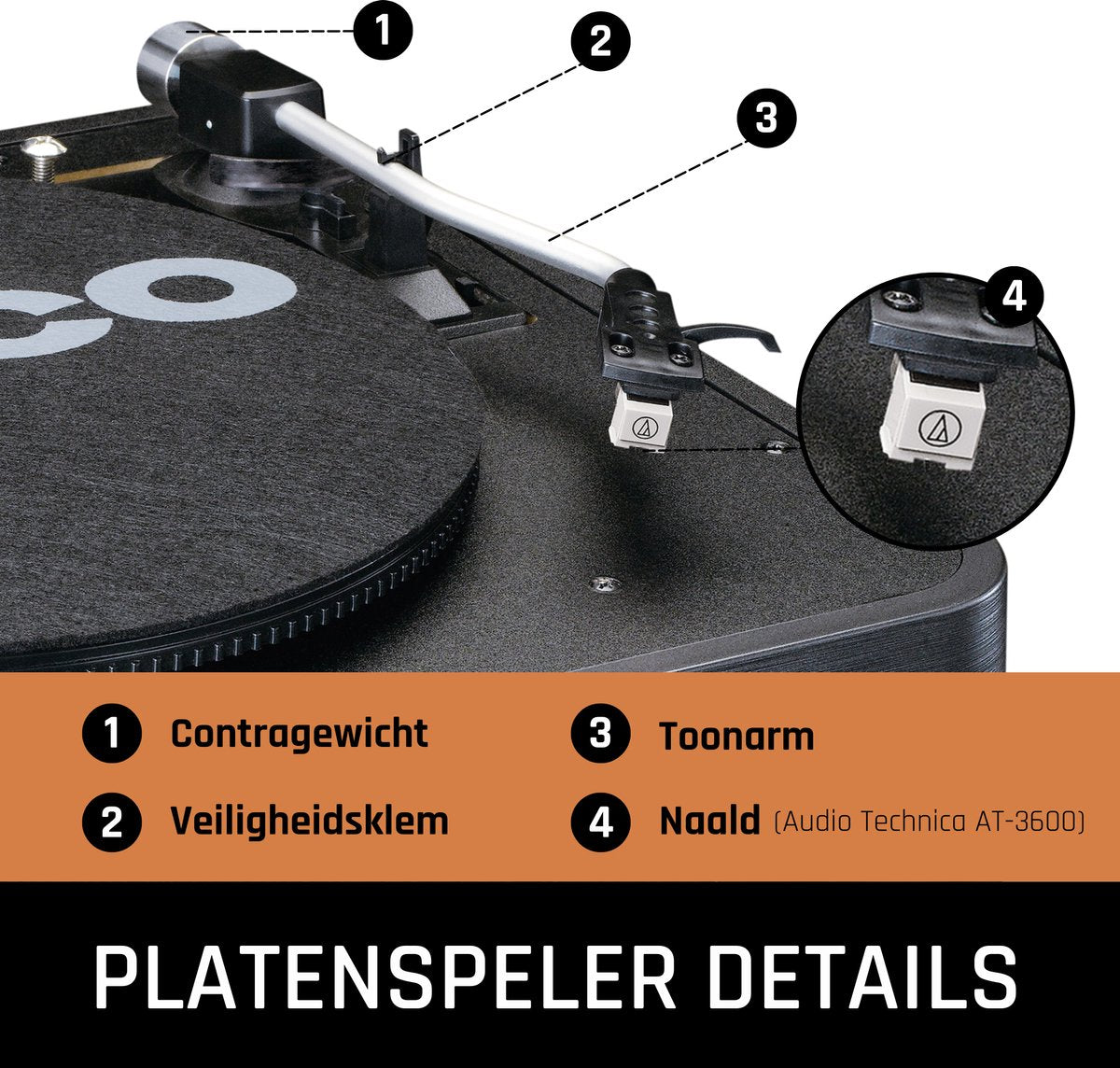 Lenco Platenspeler - Stereoset met DAB en Bluetooth - MC-460BK - Zwart