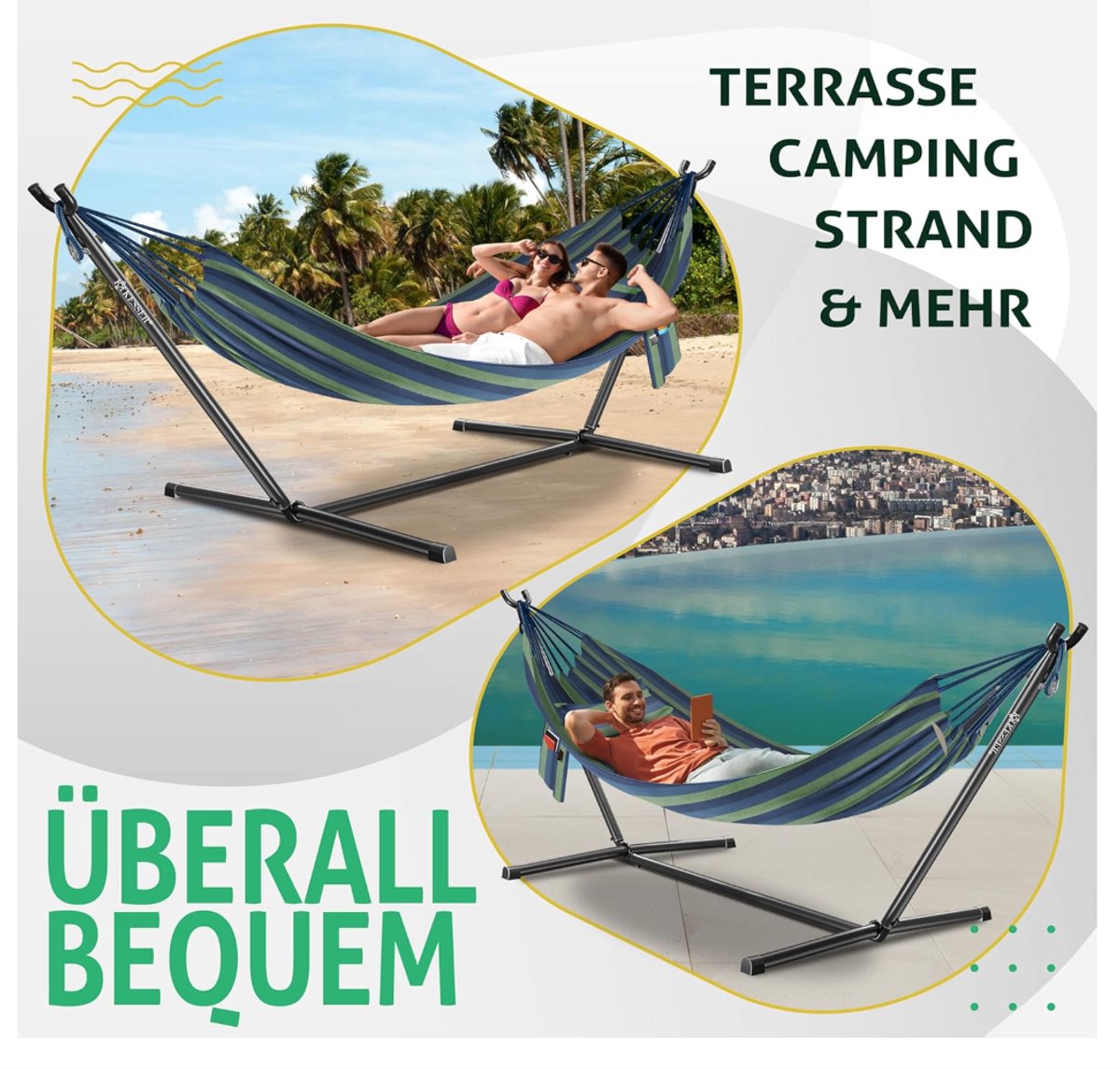 KESSER® Hangmat LAKE met Frame | Dubbele Hangmat voor 2 Personen met Stabiel Frame 200kg Draagvermogen voor Binnen & Buiten | XXL Hangmat met standaard voor Tuin, Zwembad, Balkon en Terras, Blauw