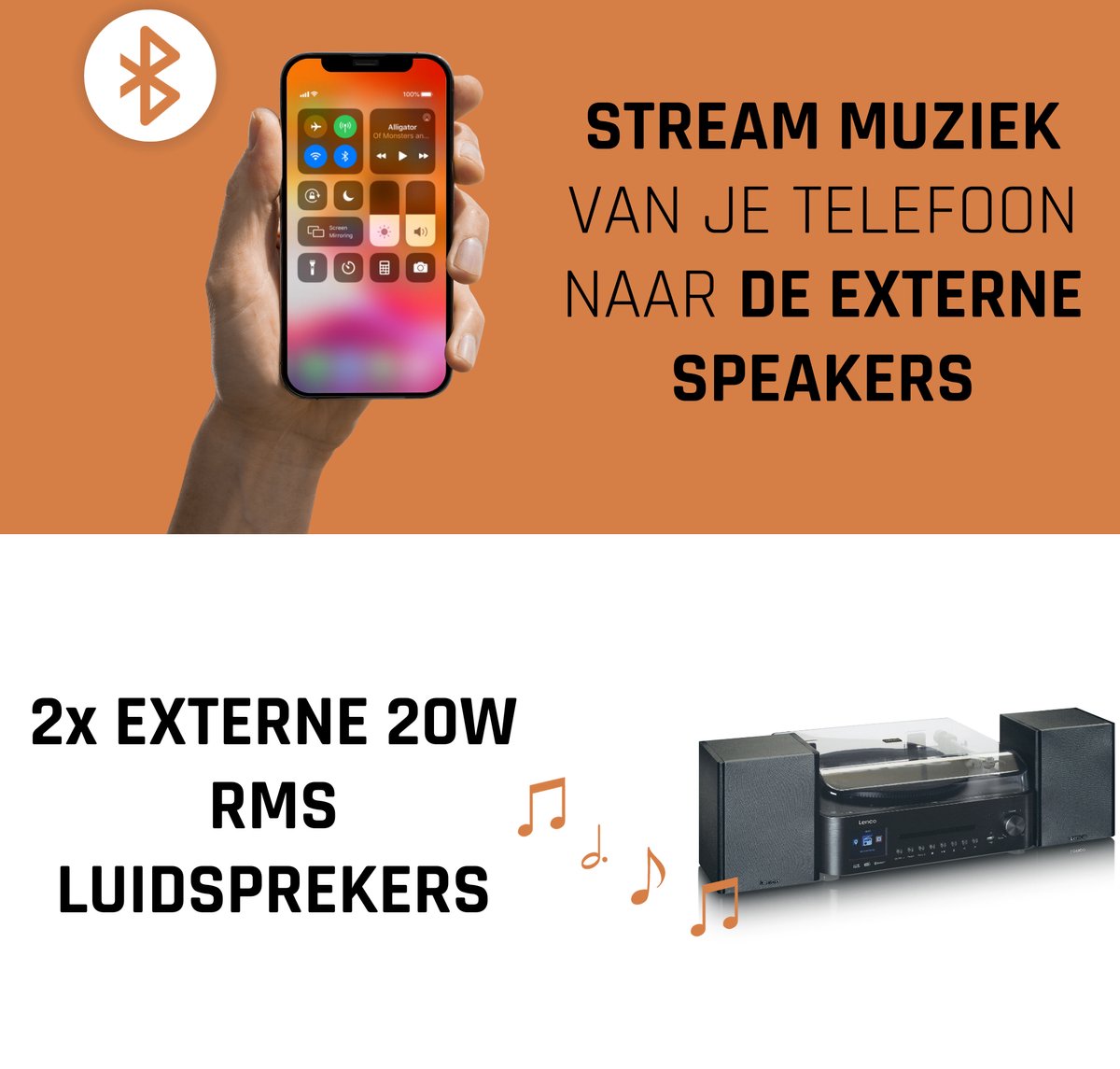 Lenco Platenspeler - Stereoset met DAB en Bluetooth - MC-460BK - Zwart