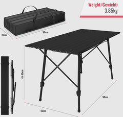 Campingtafel - inklapbaar - in hoogte verstelbaar - 90 x 45 cm - aluminium - met draagtas - Zwart