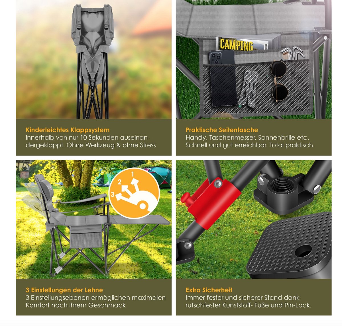 Campingstoel - Visstoel - Vouwstoel - Grijs - KESSER®