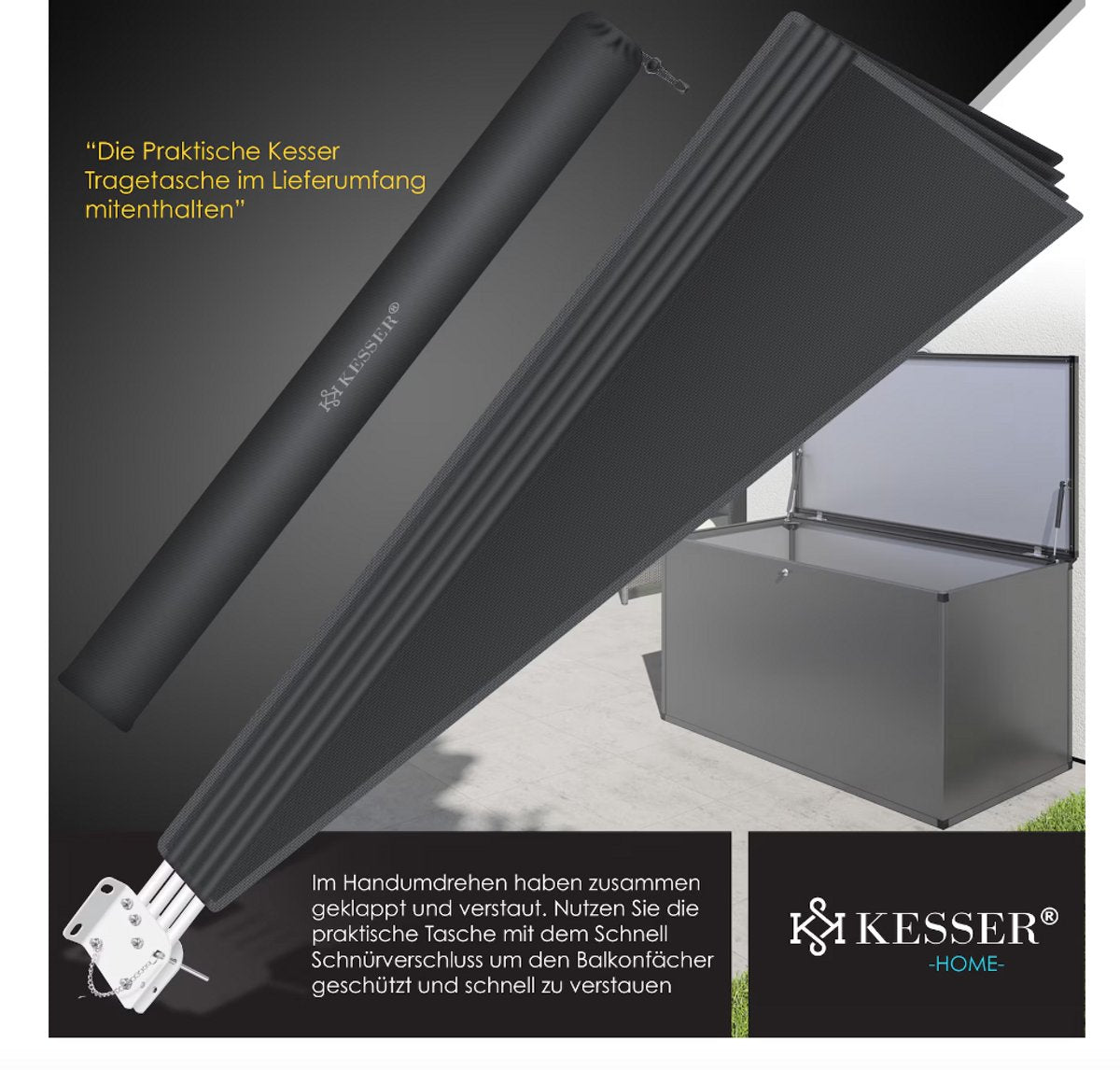 KESSER® opvouwbaar balkonscherm met muurbeugel - 140x140cm - Antraciet •