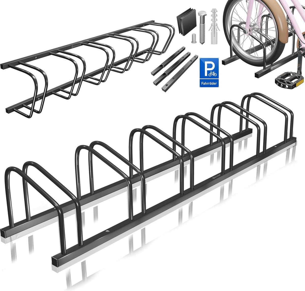 Fietsenrek- 4 fietsen - 30-65 mm bandbreedte - Zwart - KESSER®