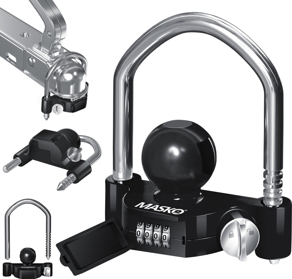 MASKO® Disselslot - Koppelingsslot - Aanhangwagenslot - Zwart