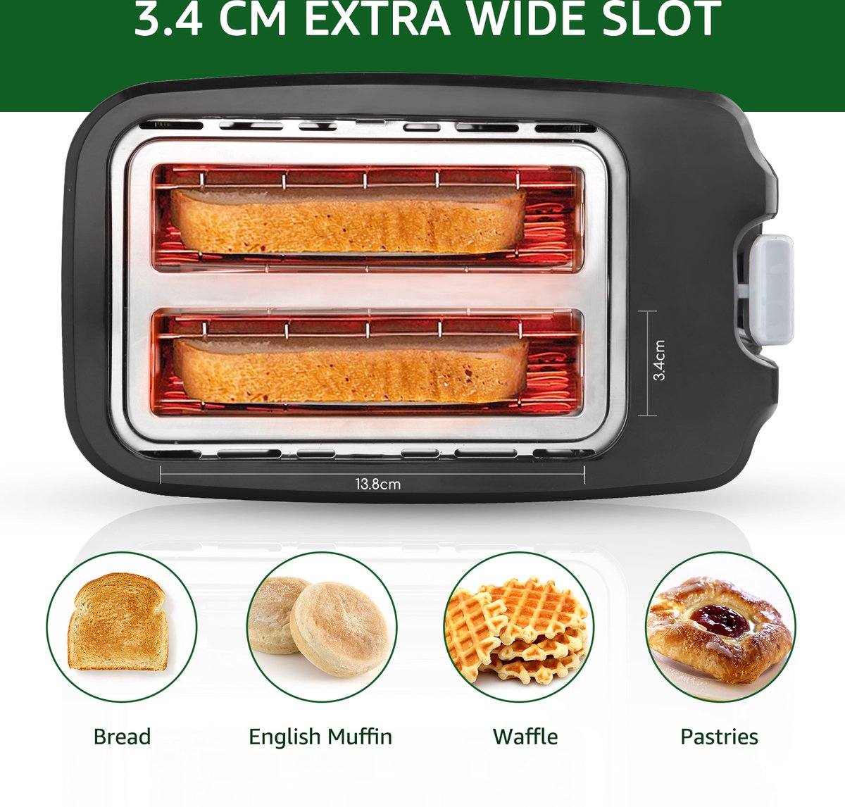 Aigostar Broodrooster - Toaster - 2 Sneetjes - 750W - Zwart •
