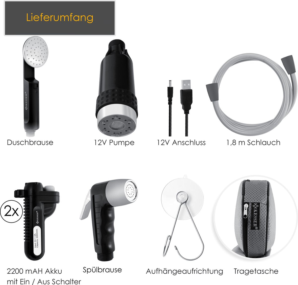KESSER® Campingdouche - Tuindouche - Mobiele douche - Zwart