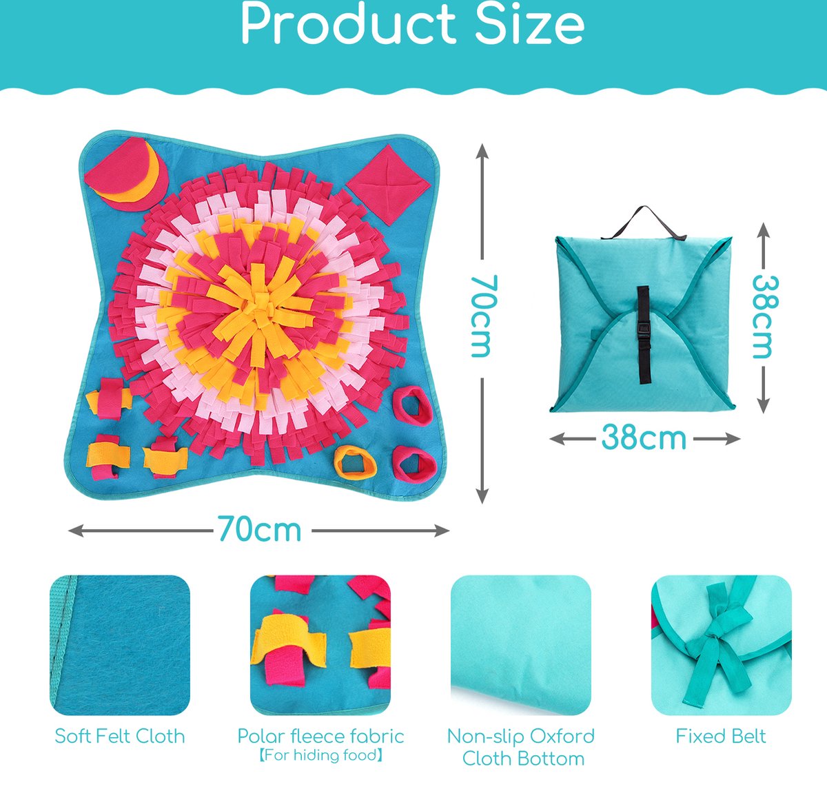 Nobleza Snuffelmat hond - honden speelmat - hondenspeelgoed - fleece - snackmat - 70 x 70 cm