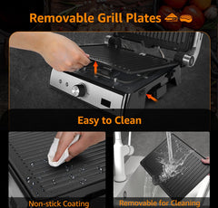 Aigostar Contactgrill - Panini Grill - Antiaanbaklaag - 2000W - Grijs
