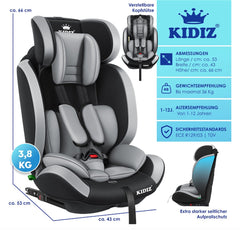 KIDIZ® Autostoeltje - 5-punts veiligheidsgordel - Grijs