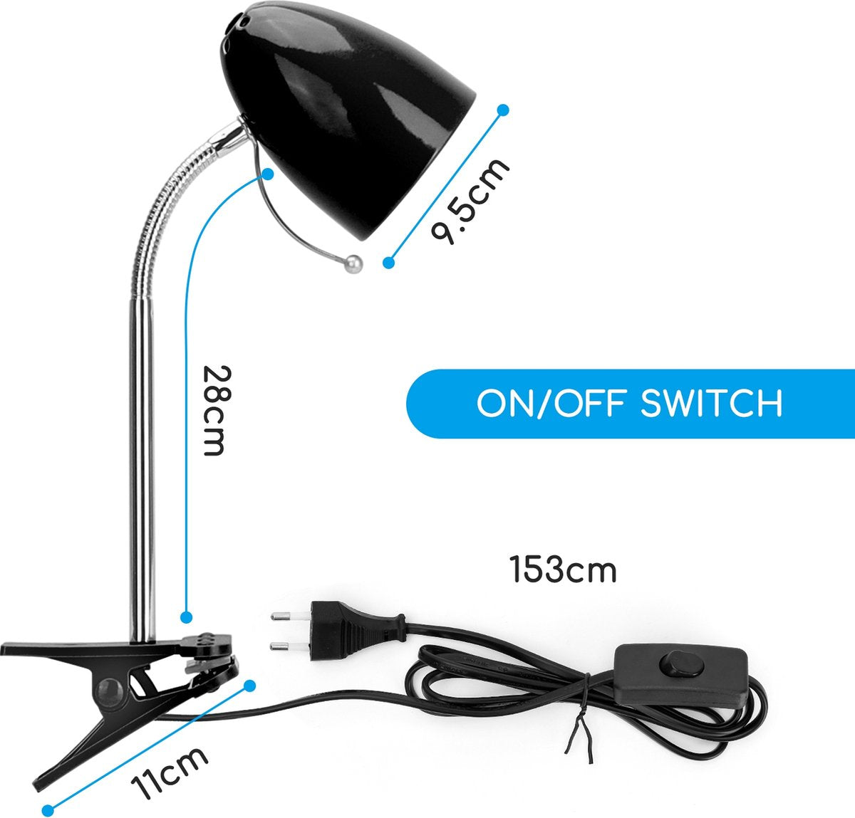Aigostar LED klemlamp - E27 - Zwart - Excl. lampje