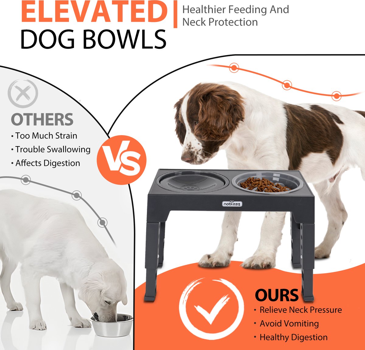 Nobleza Voerbak Hond - Drinkbak Hond - 7,5-31 cm Hoog - Grijs