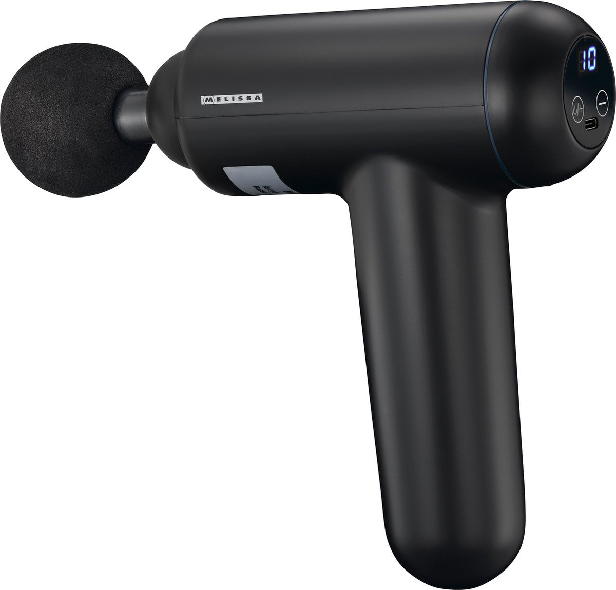 Melissa Massage Pistool - Massage Gun - Oplaadbaar via USB - LED display - 4 Massagekoppen inbegrepen - Massagepistool 16770048 - Zwart •