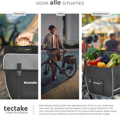 tectake® Fietstassen met reflectorstrepen - Bagagedragertas voor fiets of e-bike, 35 L - Waterafstotend PVC - dubbele tas met reflecterende strips en draaggreep - Zwart/grijs