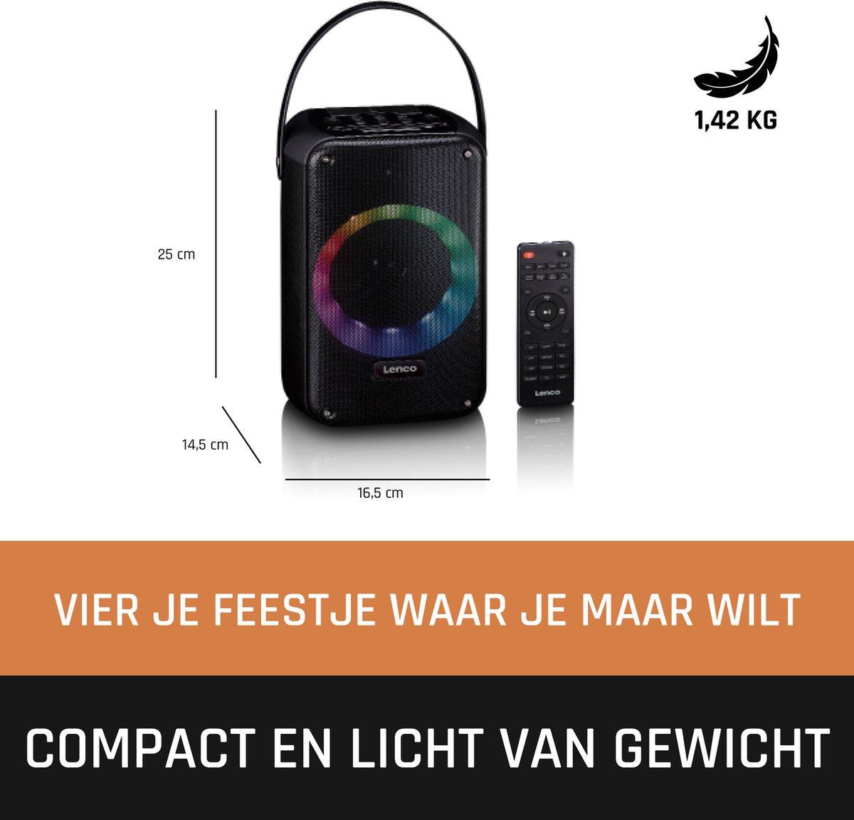 Lenco BTC-060BK - Draadloze Bluetooth Speaker 20W - Karaokeset met Microfoon en LED-verlichting - Zwart •