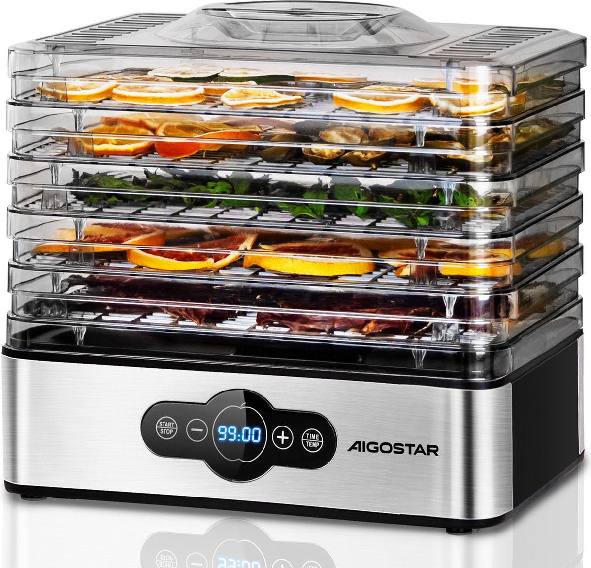 Aigostar Voedseldroger - Droogautomaat - 30-70°C - RVS/Zwart