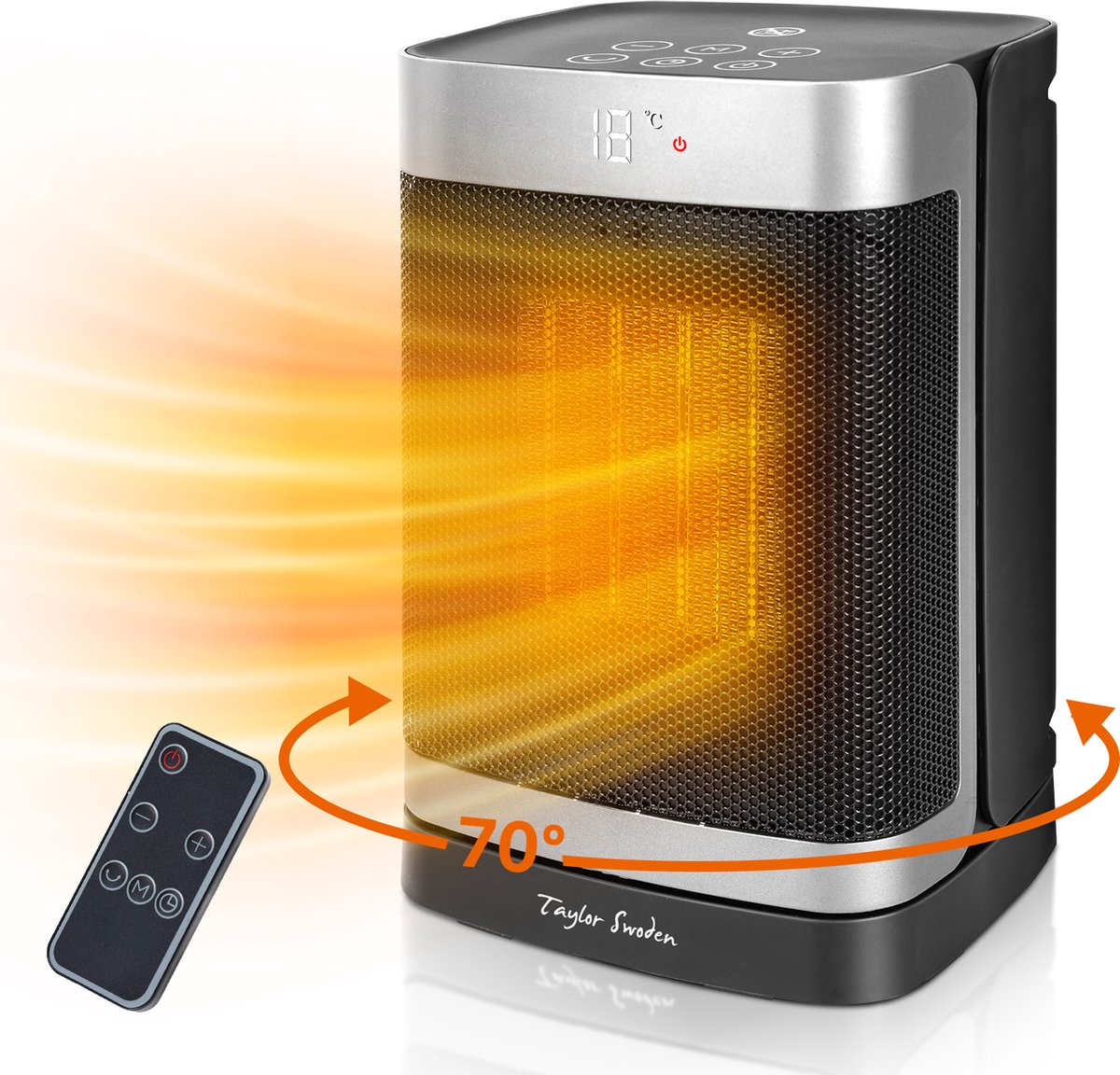 Taylor Swoden Fiery - Elektrische Kachel - Keramische Kachel - 4 StandenTimer - Met Thermostaat - Met Afstandsbediening - Roterend - 1500W - Zwart