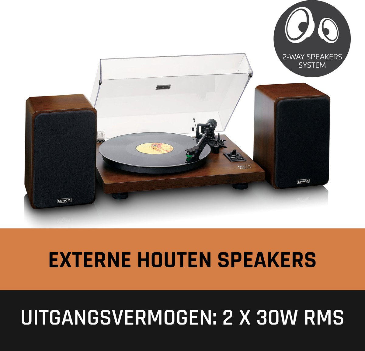 Lenco Platenspeler met Bluetooth - Twee externe Speakers - Ingebouwde Versterker - Lenco Expertise lijn - LS-600WA - Bruin •