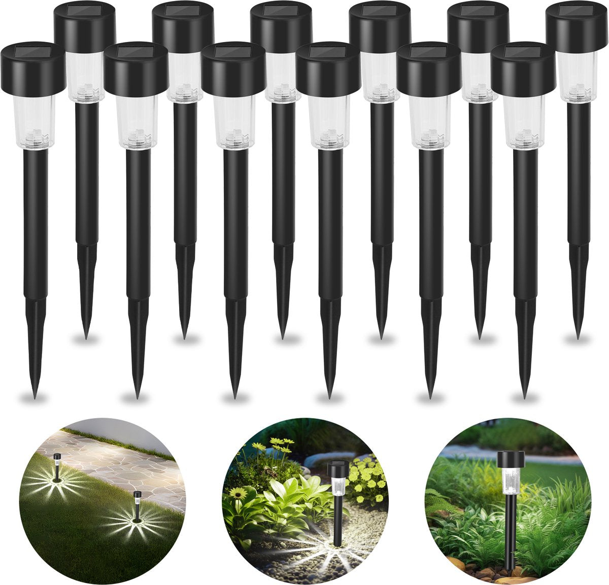 Aigostar Solar Tuinfakkels - 12 stuks - 29,5cm - Tuinverlichting op zonne-energie - IP44 - Tuinlantaarns - Padverlichting - 6500K