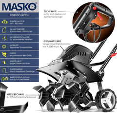 MASKO® Elektrische Motorhak - Tuinfrees - 1500W - Zwart