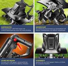 MASKO® Elektrische Motorhak - Tuinfrees - 1500W - Zwart