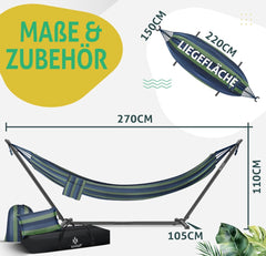 KESSER® Hangmat LAKE met Frame | Dubbele Hangmat voor 2 Personen met Stabiel Frame 200kg Draagvermogen voor Binnen & Buiten | XXL Hangmat met standaard voor Tuin, Zwembad, Balkon en Terras, Blauw
