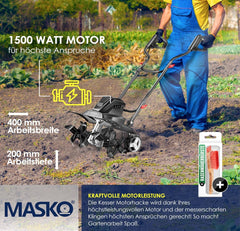 MASKO® Elektrische Motorhak - Tuinfrees - 1500W - Zwart