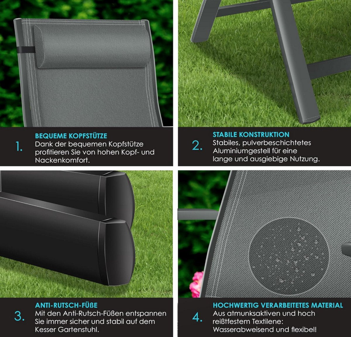 Tuinstoelen verstelbaar - Ligstoel - Set van 2 - Antraciet - KESSER®