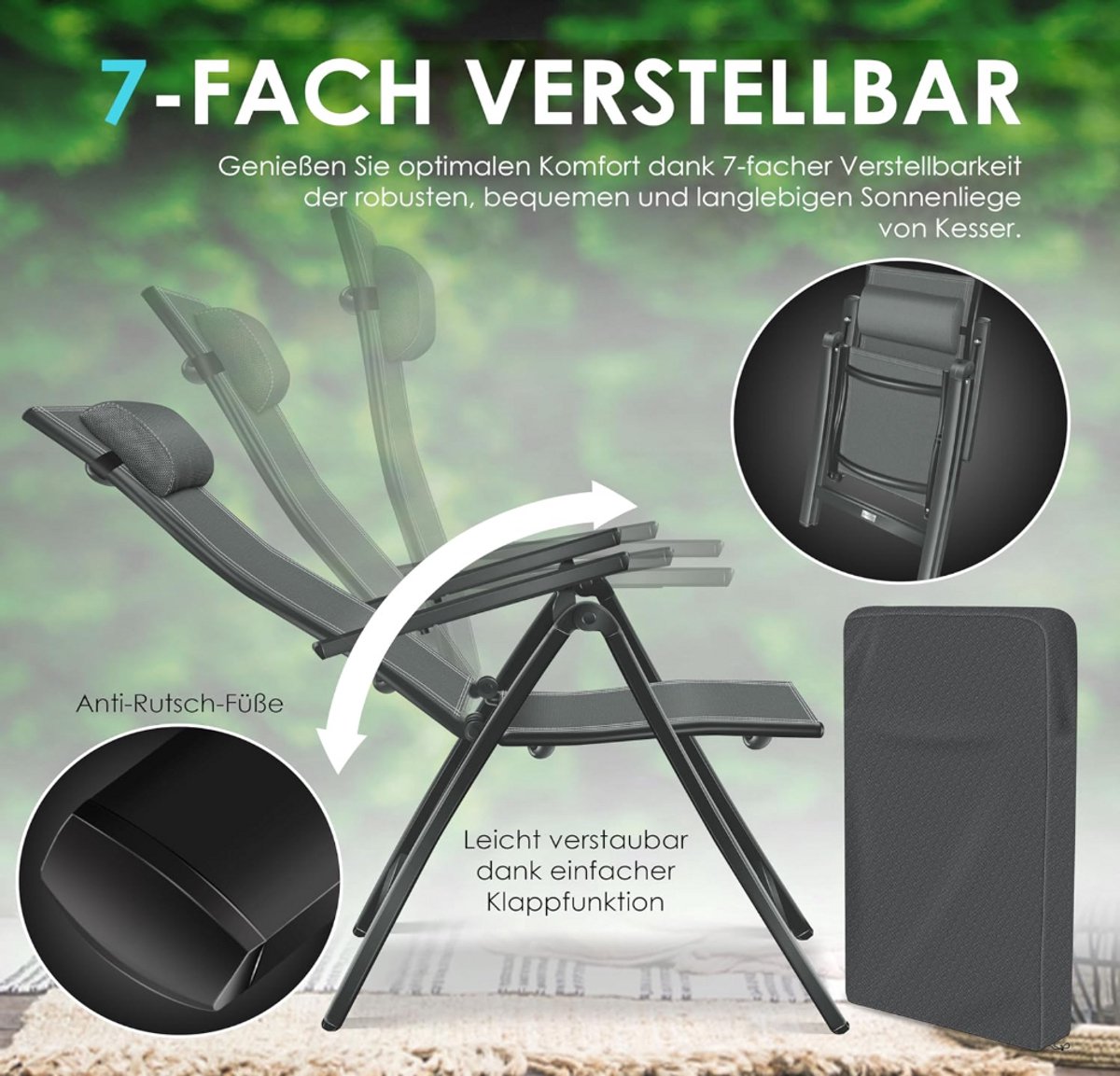 Tuinstoelen verstelbaar - Ligstoel - Set van 2 - Antraciet - KESSER®