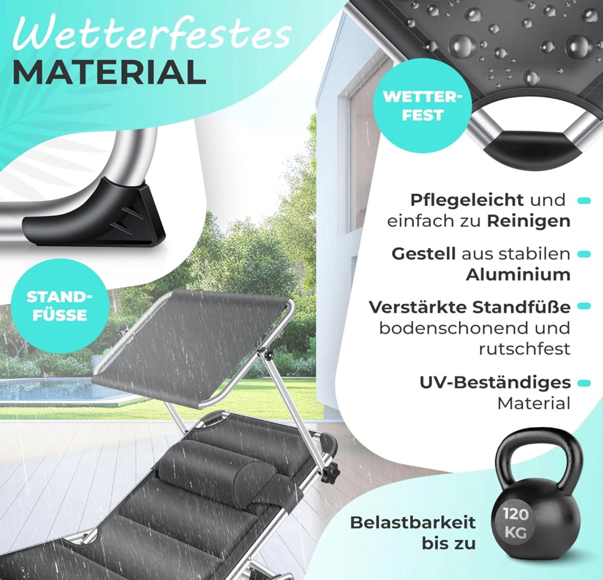 Ligbed - Ligstoel - Zonnebed - Opvouwbaar - Antraciet - KESSER®