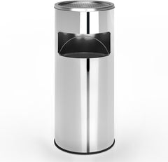 Jago- Staande asbak met prullenbak - Zilver- 30 liter, van RVS/ ijzer, 2 in 1, met binnenemmer