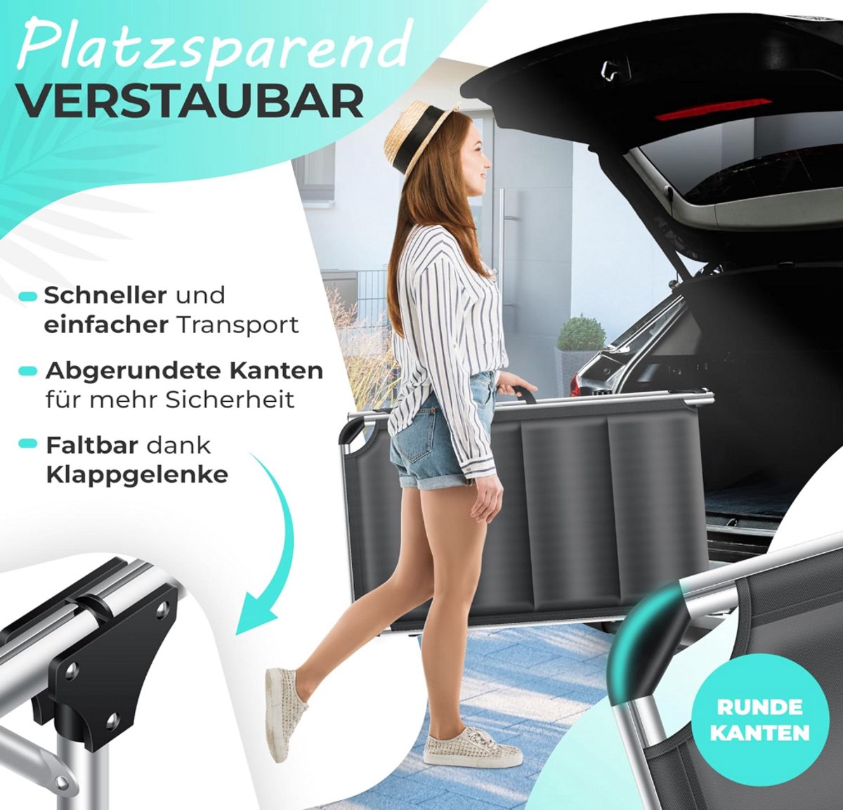 Ligbed - Ligstoel - Zonnebed - Opvouwbaar - Antraciet - KESSER®